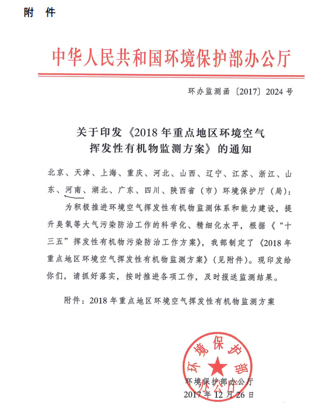 環(huán)境部新發(fā)布：2019年地級及以上城市環(huán)境空氣揮發(fā)性有機物監(jiān)測方案，附2018年方案要點對比